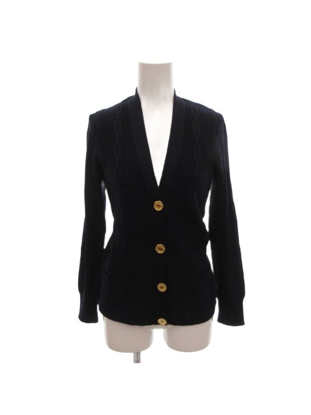 Celine Vintage Cardigan Knit Gold Button Wool Navy